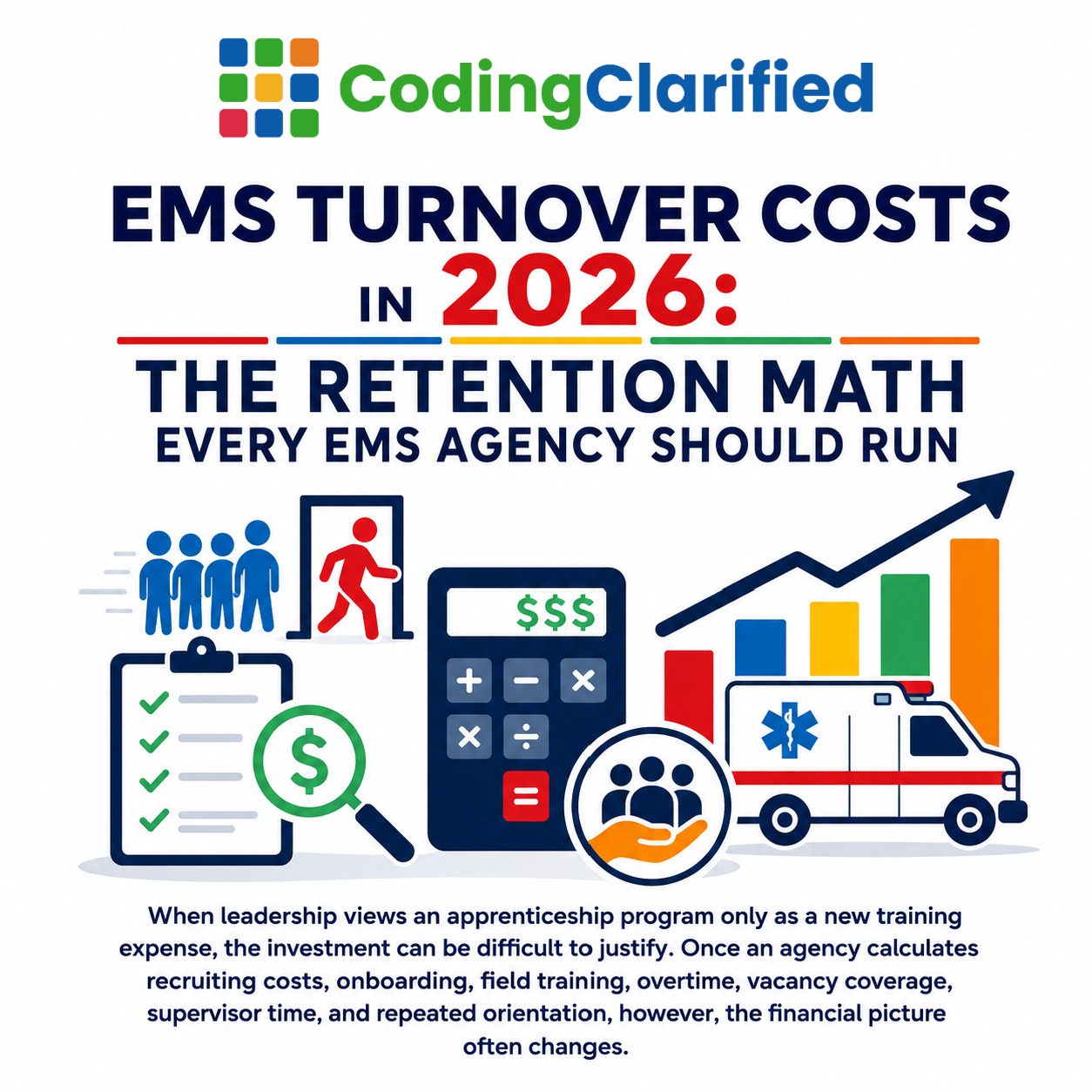 Featured image for Coding Clarified's article on calculating EMS agency staff turnover costs in 2026