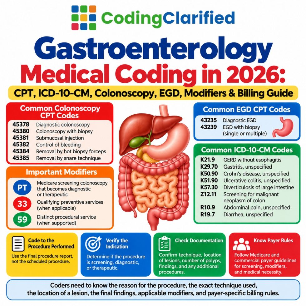Gastroenterology Coding 2026: CPT, ICD-10-CM & Modifiers