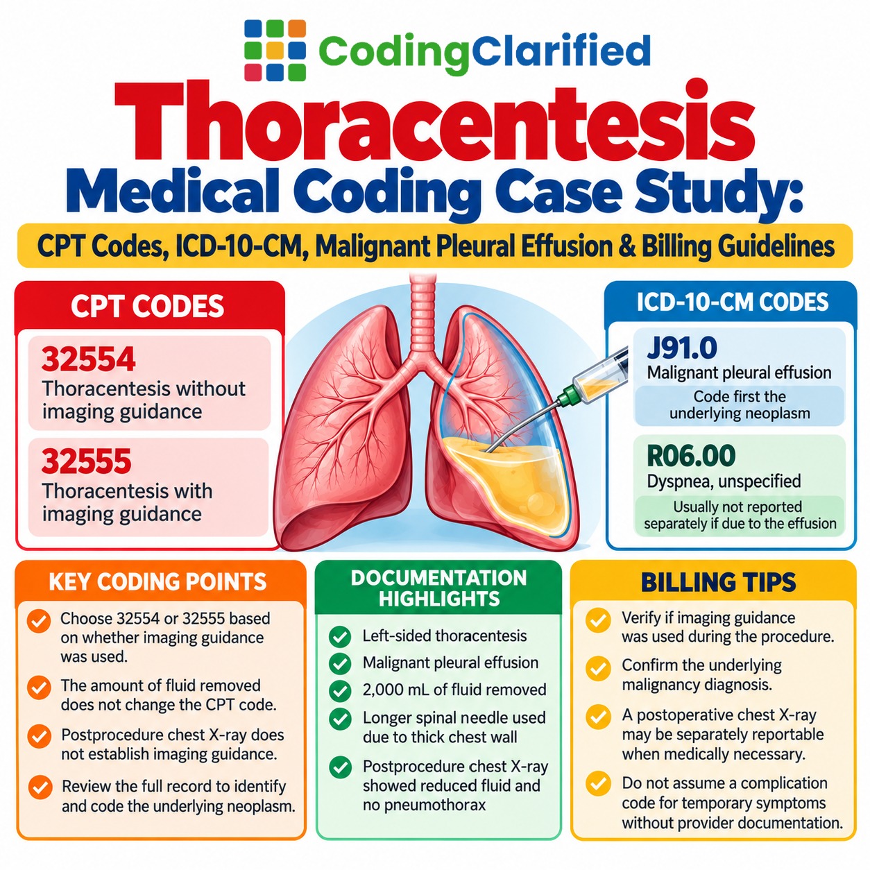 Thoracentesis Coding 2026: CPT 32554, 32555 & ICD-10-CM