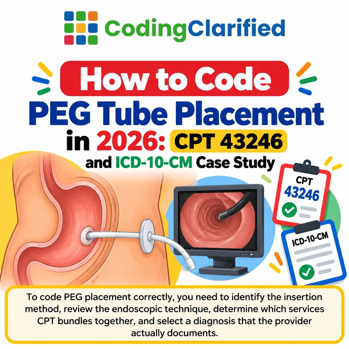 How to Code PEG Tube Placement in 2026: CPT 43246 and ICD-10-CM Case Study | Coding Clarified