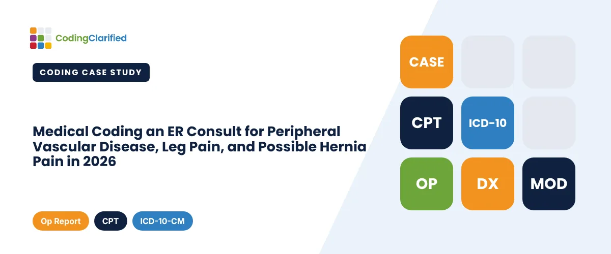 Medical Coding an ER Consult for Peripheral Vascular Disease, Leg Pain, and Possible Hernia Pain in 2026 | Coding Clarified