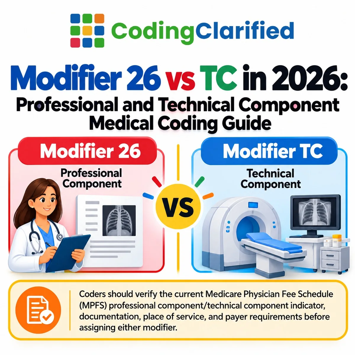 Modifier 26 vs TC in 2026: Professional and Technical Component Medical Coding Guide | Coding Clarified