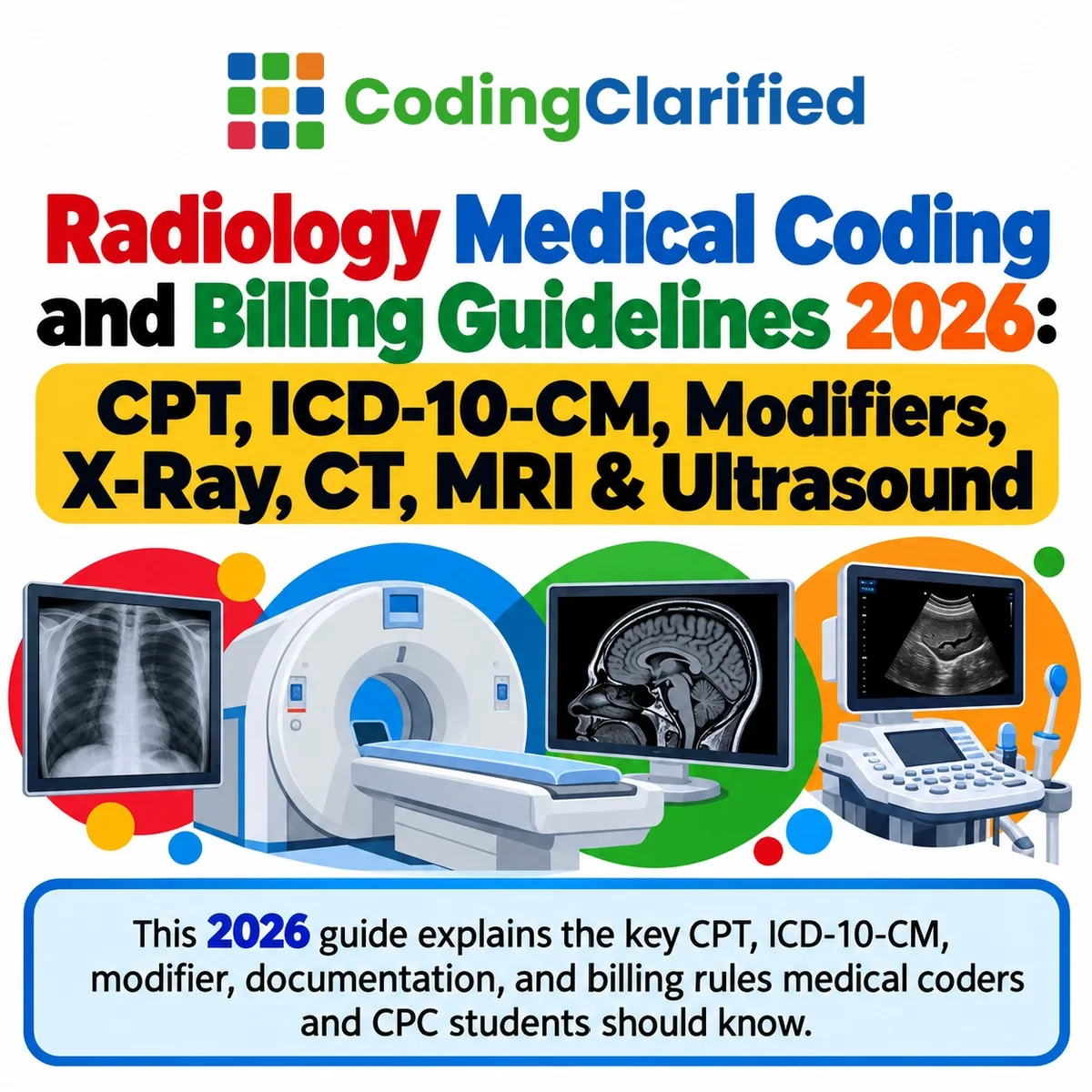 Radiology Medical Coding and Billing Guidelines 2026: CPT, ICD-10-CM, Modifiers, X-Ray, CT, MRI & Ultrasound | Coding Clarified