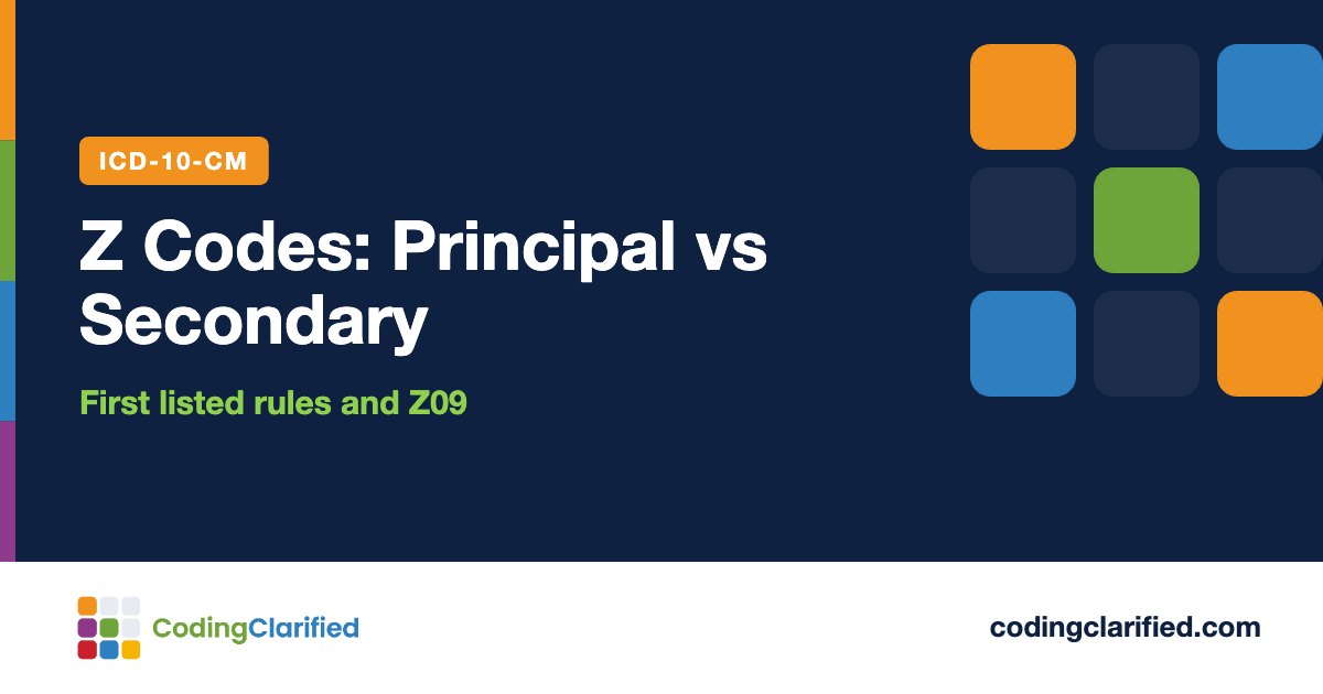 Z Codes: Principal vs Secondary: First listed rules and Z09 | Coding Clarified